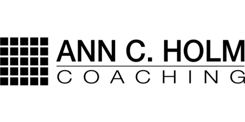 Ann C. Holm Coaching logo featuring a modern square grid icon with professional typography representing executive and leadership coaching.
