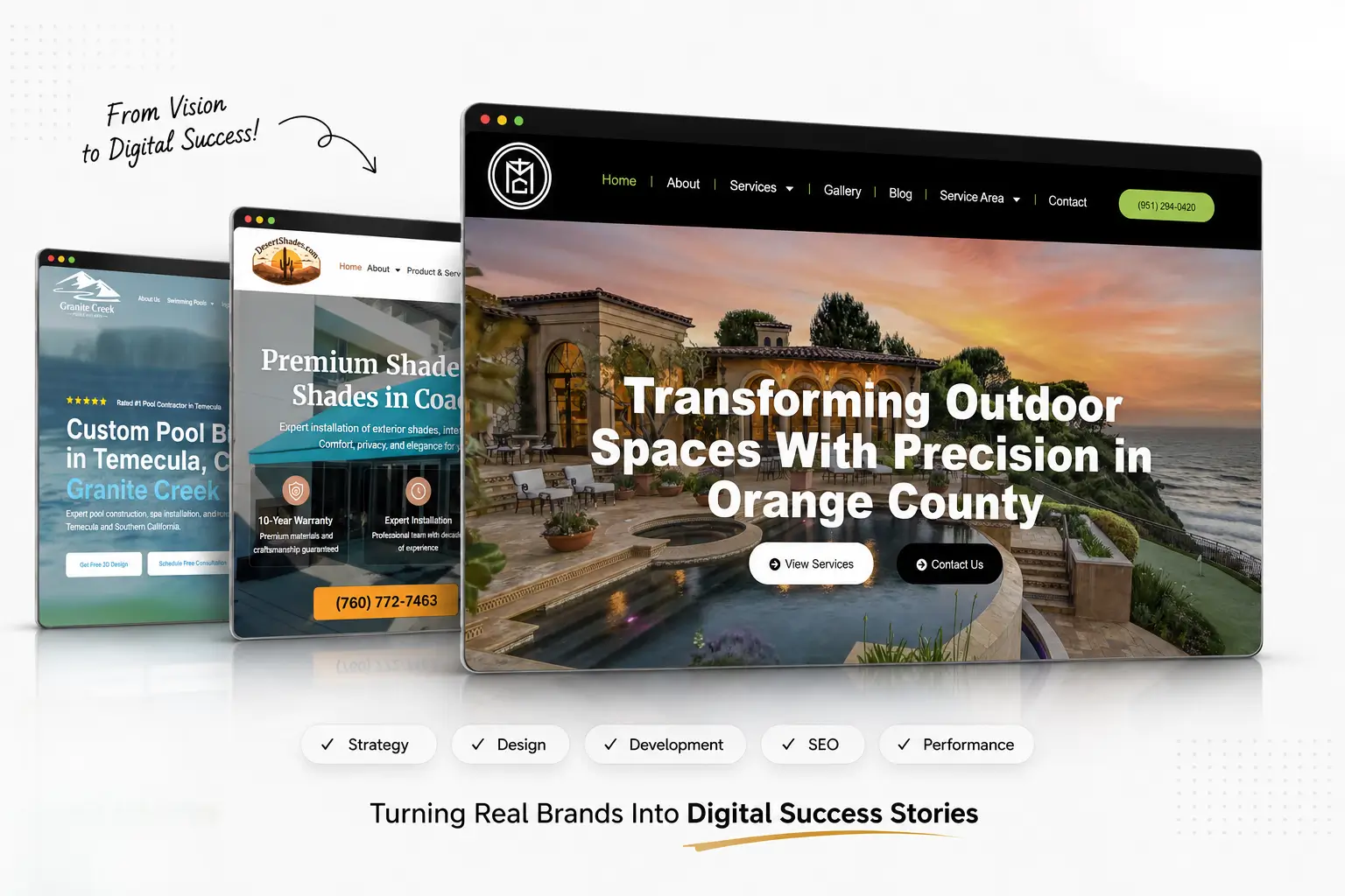 Home improvement website development case study showcasing responsive web design across desktop and mobile devices for outdoor living and construction businesses.