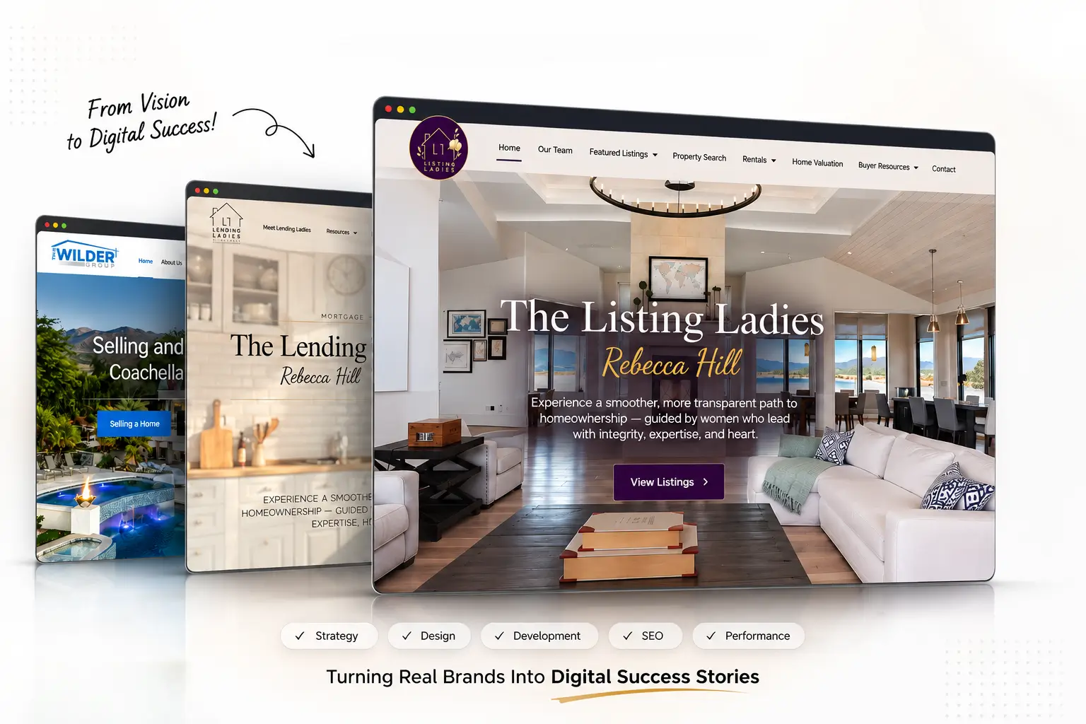 Website development case study showcasing responsive website designs across desktop and mobile devices for real estate and mortgage businesses.