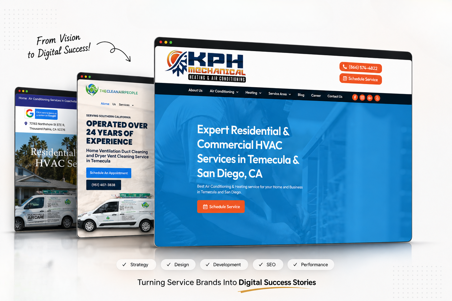 HVAC website development case study showcasing responsive web design across desktop and mobile devices for heating and air conditioning businesses.
