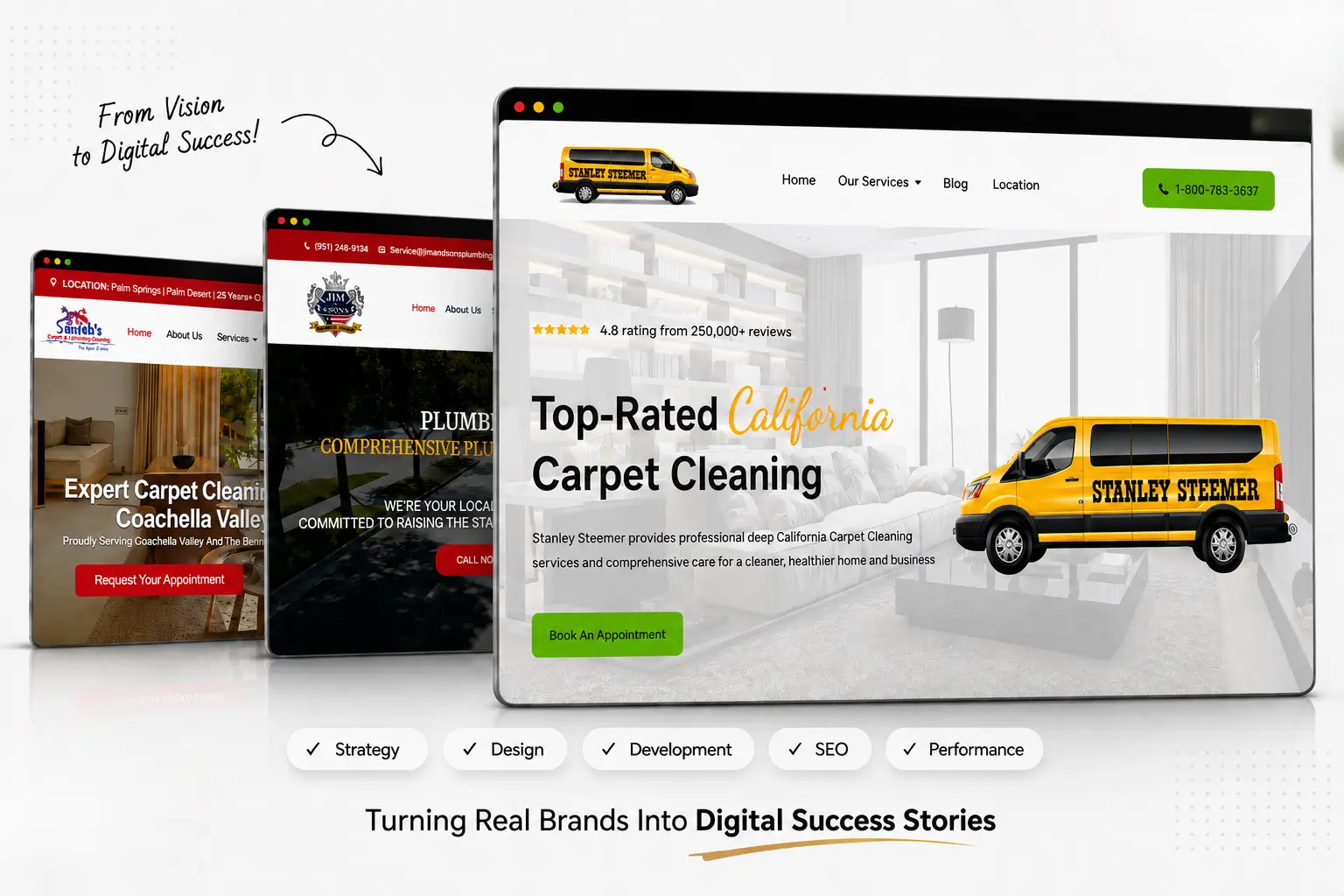 Cleaning and plumbing website development case study showcasing responsive web design across desktop and mobile devices for home service businesses.