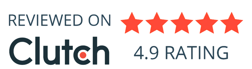 Clutch 4.9 rating with five-star review badge