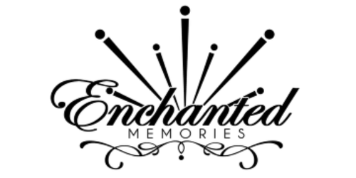 Enchanted Memories logo featuring elegant script typography with decorative flourishes representing event planning and party services.