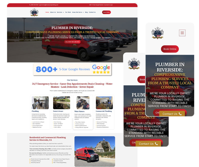 Riverside plumbing services website displayed on desktop and mobile screens